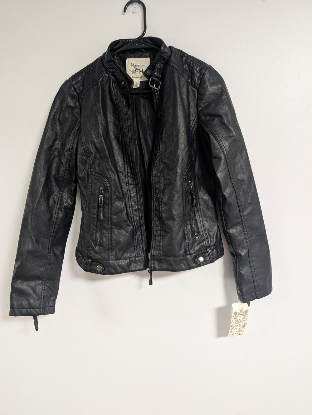 NWT Black Faux Leather Moto Biker Jacket Size Small